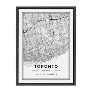 Kate & Laurel All Things Decor 18" x 24" Sylvie Toronto Modern Map by Jake Goossen Framed Wall Canvas Gray : Digital Art, Plastic Frame - 1 of 4