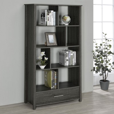 Vertical Bookshelf with 8 Open Shelves and Bottom Drawer MDF Construction 68in for Living Room Bedroom or Home Office-3irtyhousy