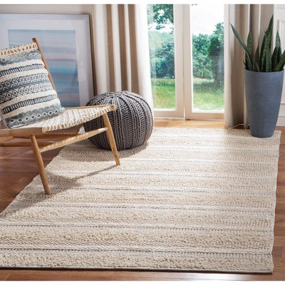 Ivory Striped 5' x 8' Handmade Wool and Cotton Area Rug