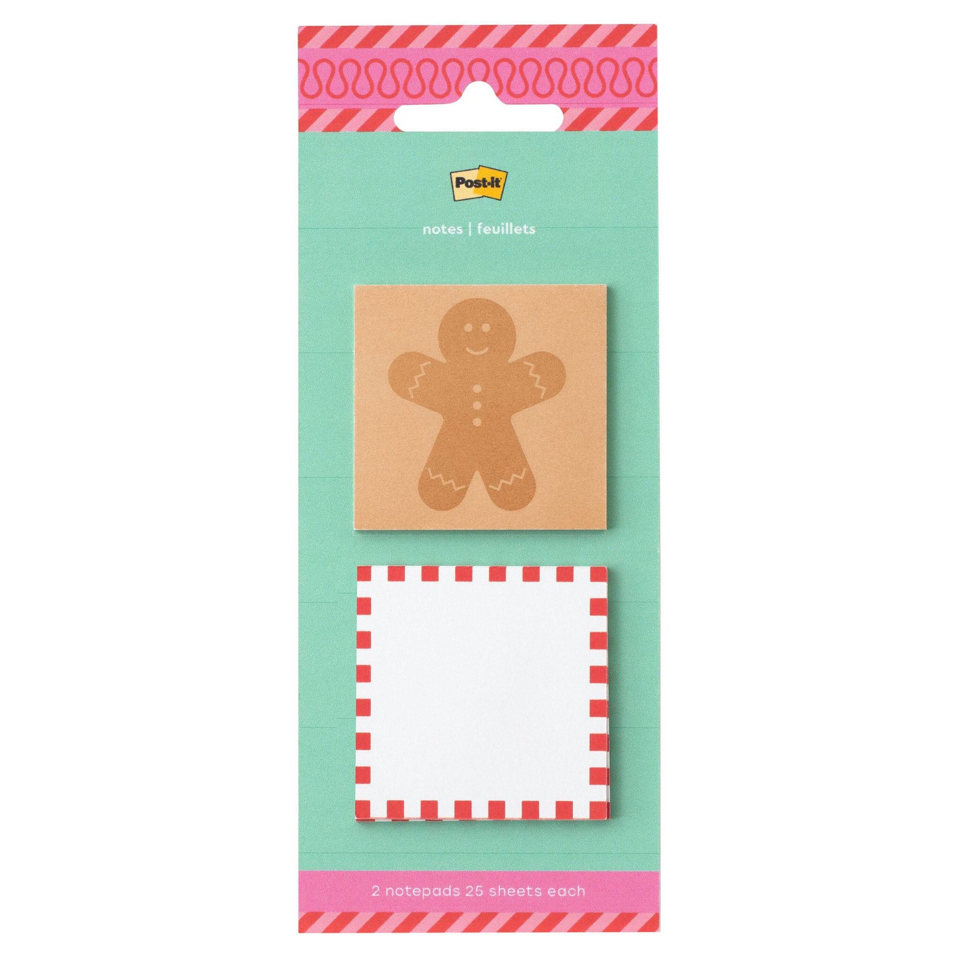 Post-it 2pk Jingle Notes Gingerbread Man 1.9"x1.9" Holiday Sticky Note Pads 25 Sheets Each