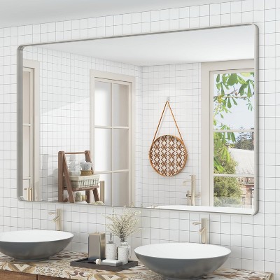 KIOTEE Rectangular Aluminum Alloy Framed and Tempered Glass Wall Bathroom Vanity Mirror in Matte Black