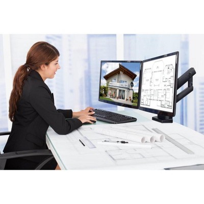 Black Adjustable Dual Monitor Desk Mount with Steel Arms