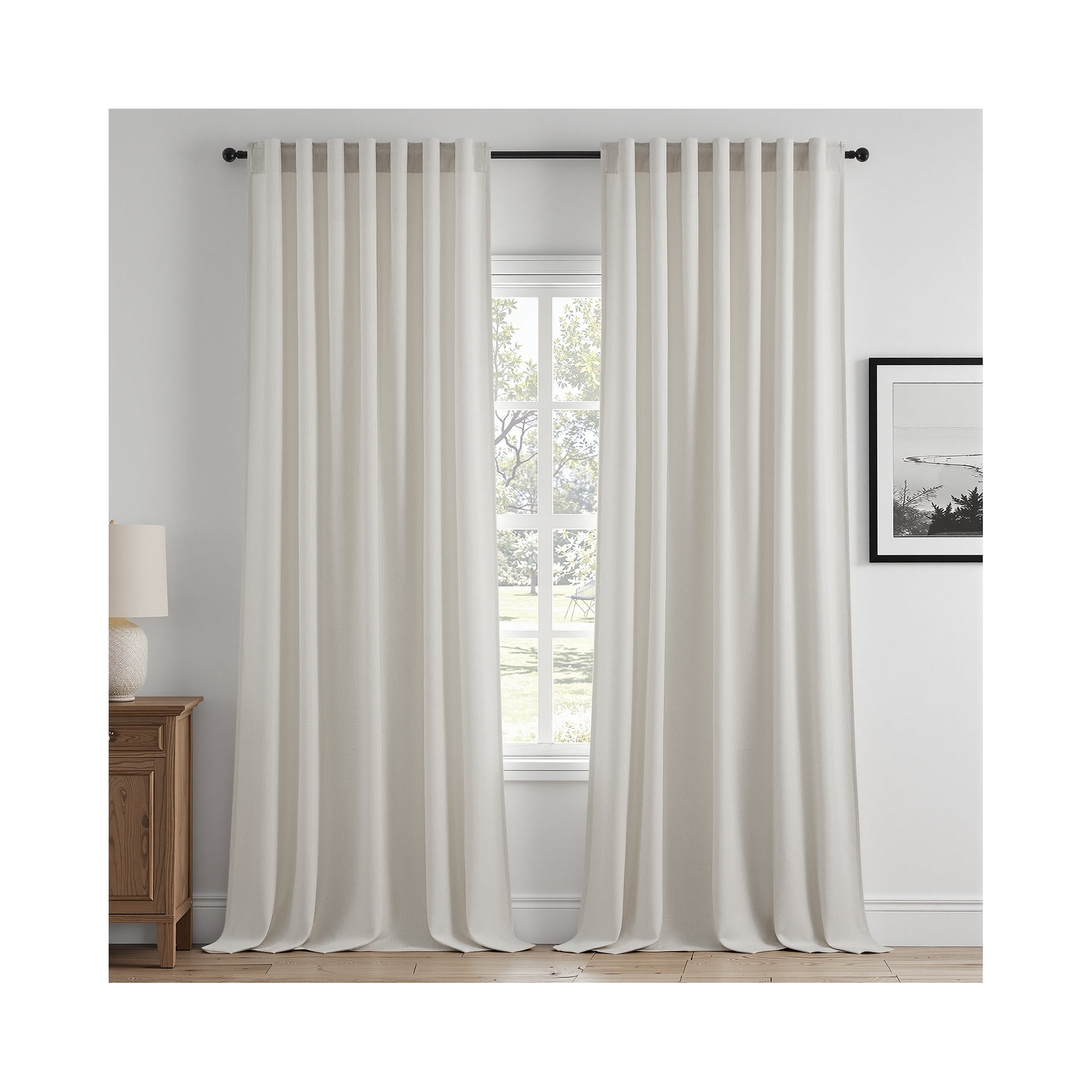 Topfinel Ivory Beige Back Tab Linen Curtains 90 Inch Length 2 Panels for Bedroom Living Room Textured Semi Sheer Drape with Hooks