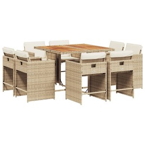 vidaXL 9 Piece Patio Dining Set with Cushions Beige Poly Rattan - 1 of 4