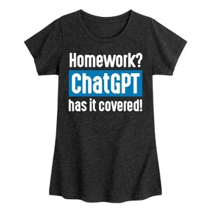 Girls' - Instant Message - Homework ChatGTP Has It Covered Fitted Short Sleeve Graphic T-Shirt - 1 of 4