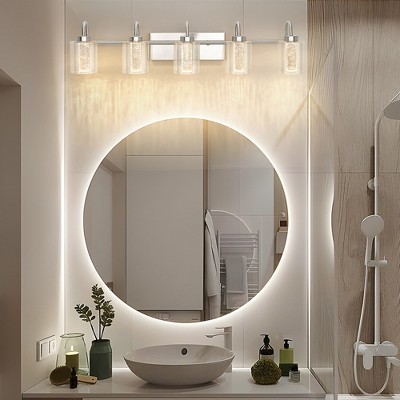 Brushed Nickel Bathroom Light Fixtures, Vanity Lights Crystal Bubble Glass Dimmable 3 Color Temperatures Modern Bathroom Wall Sconce