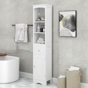 CAVINAS 67" Tall Bathroom Cabinet with 3 Shelves,1 Drawer&1 Door,Modern Space-Saving Corner Cabinet for Bathroom,Bathroom Organizer - 1 of 4