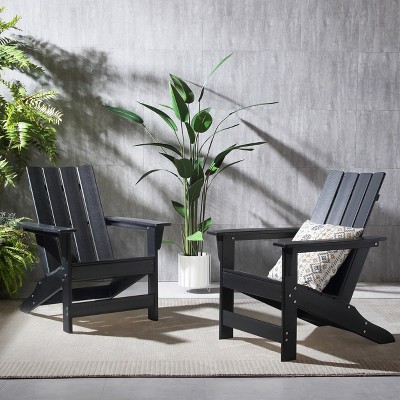 GDFStudio Martina Outdoor Rustic Slatted Design Adirondack Chairs(Set of 2), Black