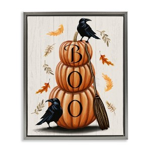 Stupell Industries Boo Ravens Pumpkin Stack Floating Frame Canvas Art - 1 of 4