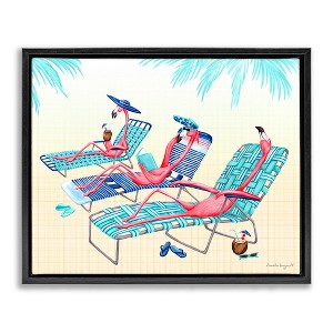 Stupell Industries Pink Flamingos Lounging Beach Chairs Tropical Scene Black Floater Framed Canvas Wall Art - 1 of 4