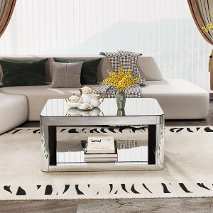 Airsurfer Modern Mirrored Coffee Table with Open Shelf, Rectangular Glass Center Table for Living Room or Lounge - 1 of 4