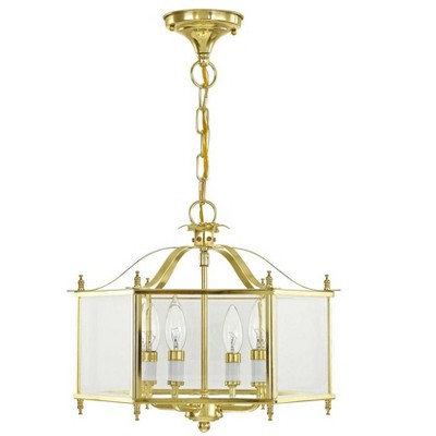 Livingston Polished Brass 4-Light Pendant with Clear Beveled Glass