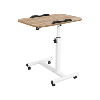 Syemin Folding Tables Overbed Bedside Table with Wheels, Adjustable Height Mobile Standing Desk, Rolling Bed Table, Brown, 23.6"*15.7"*23.6"
