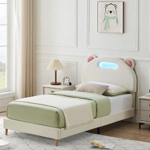 Twin Bed Frame with LED Lights and Headboard, Upholstered Platform  Bed Frame with Strong Wooden Slats, No Box Spring Needed, Easy Assembly - 1 of 4