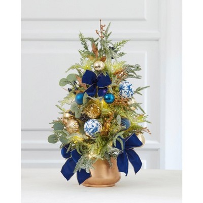 BrylaneHome 30" Pre-Lit Midnight Blue Urn Tree