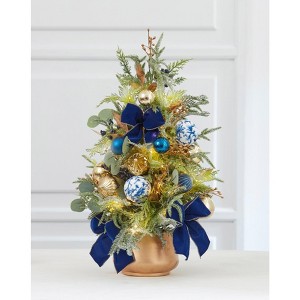 BrylaneHome 30" Pre-Lit Midnight Blue Urn Tree - 1 of 2