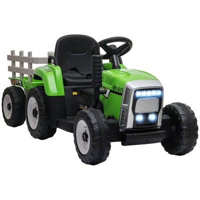 Aosom 12V Ride on Tractor w/ Trailer, 25W Dual Motors, Battery Powered Electric Tractor w/ Remote Control, Music, Startup Sound, Horn, Lights