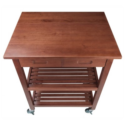Transitional Walnut Kitchen Cart with Drop Leaf and Storage
