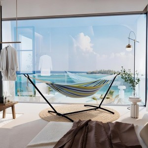 Hammock with Space Saving Steel Stand Included ,450lb Capacity Standing Hammocks for Outside Garden Backyard - 1 of 4