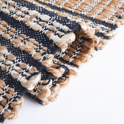 Navy and Natural Flat Woven Cotton Area Rug, 5' x 8'