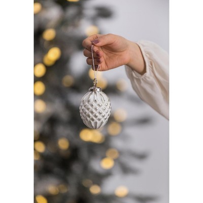 YOOCOZZ Classic Household Christmas Decoration Set, Modern Xmas Tree Ornaments Ball, White Elegent Glass- Iron Decorative Hanging Ball