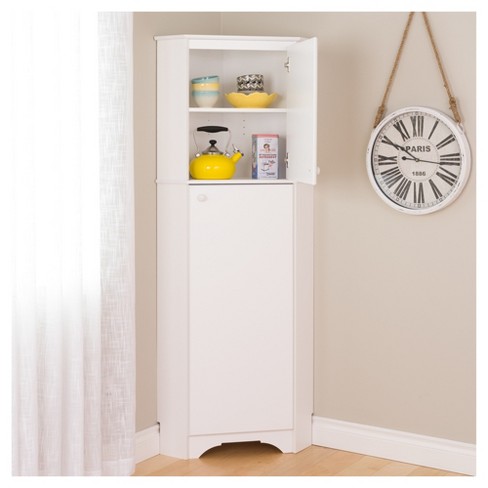 elite tall 2 - door corner storage cabinet - white - prepac