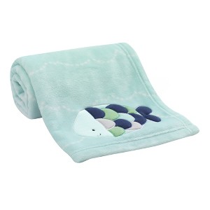 Lambs & Ivy Oceania Blue Turquoise Coral Fleece Baby Blanket with Fish - 1 of 3