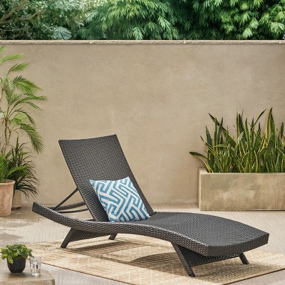 Gray Wicker Armless Outdoor Chaise Lounge with Adjustable Recline