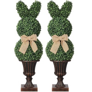 39"/3.25' Artificial  Shaped Topiary Tree With Classic Planter Pot Rabbit  Bowknot Faux - 1 of 4