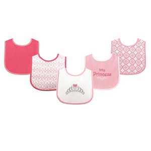 Luvable Friends Baby Girl Cotton Terry Drooler Bibs with PEVA Back 5pk, Princess, One Size - 1 of 1