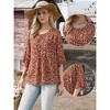 INSPIRE CHIC Women's Chiffon Floral Design Ruffled 3/4 Sleeve Round Neck Casual Blouse - 2 of 4