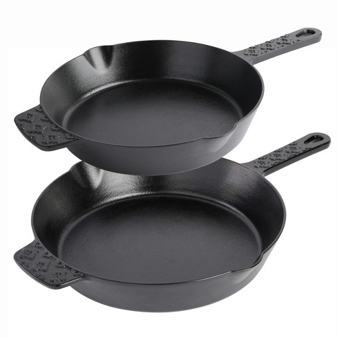 Nutrichef 10inch and 12inch Pre-Seasoned Cast Iron Skillet - Non-Stick Cooking Pan with Assist Silicone Handle (2-Piece Set)