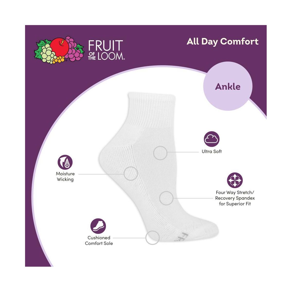 Fruit of the Loom Women's Cushioned 6pk Ankle Athletic Socks 4-10 - thumbnail 10