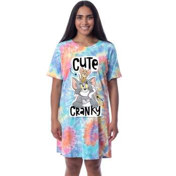 Tom And Jerry Womens' Cute Cranky Tie-Dye Nightgown Sleep Pajama Shirt Multicolored