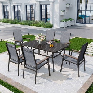 7pc Patio Set with Steel Table & Aluminum Sling Chairs - Captiva Designs: Outdoor Dining Furniture - 1 of 4