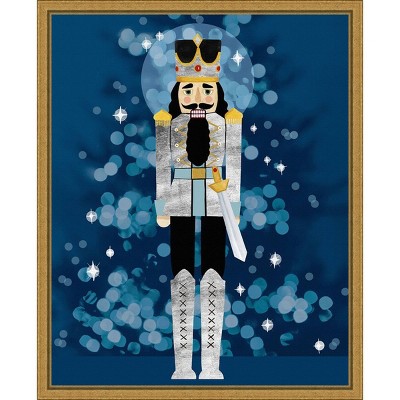 Grace Popp 16"x20" Silver and Blue Nutcracker Framed Canvas Art