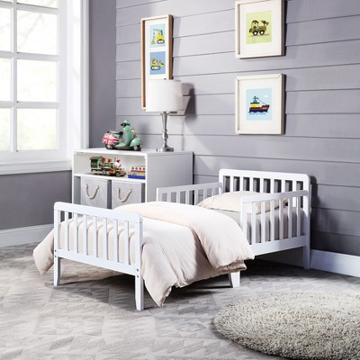 PAGED Toddler Bed Wooden Baby Bed Frame with 4 Side Guardrails and Slatted Deisgn for Bedroom