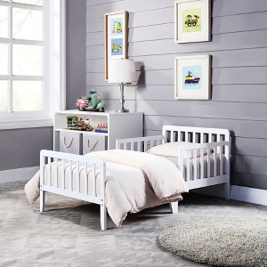 PAGED Toddler Bed Wooden Baby Bed Frame with 4 Side Guardrails and Slatted Deisgn for Bedroom - 1 of 4