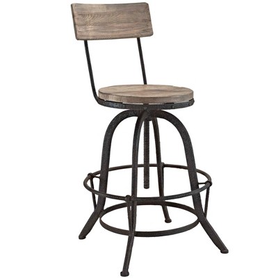 Modway Procure Wood Bar Stool - Bar and Counter Height , Pine seat, Metal