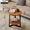 Round Side Table,  2 Tier Bedside Table with Storage, Modern Wood Small Nightstand for Living Room, Bathroom, Bedroom, Walnut - 2 of 4