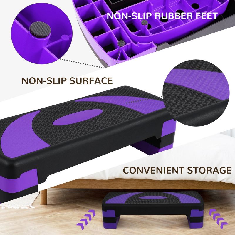 BalanceFrom Fitness Lightweight Portable Adjustable Height Workout Aerobic Stepper Step Platform Trainer with Raisers, Black/Purple, 4 of 7
