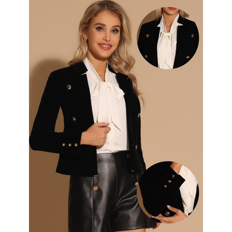 Allegra K Women's Vintage Stand Collar Open Front Button Decor Velvet Jackets, 2 of 7