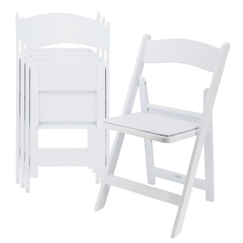 Elama 4 Piece Plastic Folding Resin Chair in White with Removable Seat Pad, 1 of 9