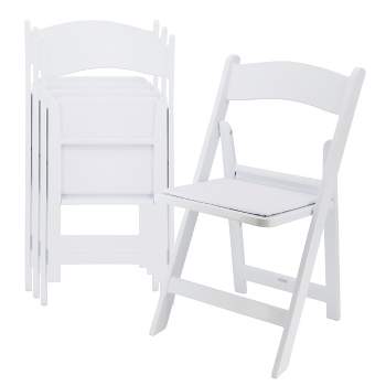 Elama 4 Piece Plastic Folding Resin Chair in White with Removable Seat Pad