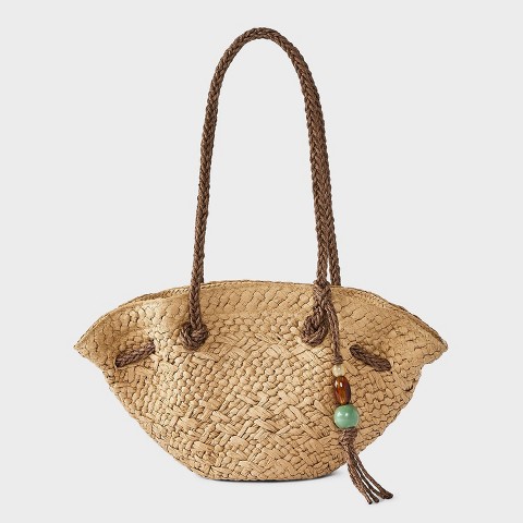 A New Day Hand Woven Straw Bead Charm Mini Fan Tote Bag - A New Day™ Natural