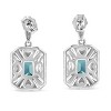 Haus of Brilliance Silver 7x5MM Emerald Blue Topaz and Diamond Accent Art Deco Halo Drop Earrings - 3 of 4
