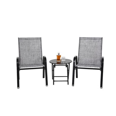 Ridstar 3-Piece Outdoor Patio Set with Camping Chairs and Folding Table For Garden Patio-Grey