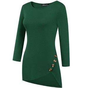 Allegra K Women's 3/4 Sleeve Round Neck Button Decor Casual Stretchy Tunic Tops - 1 of 4