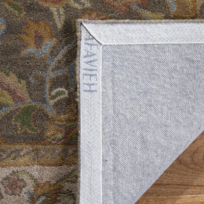 Ivory and Green Hand-Tufted Wool Area Rug, 5' x 8'
