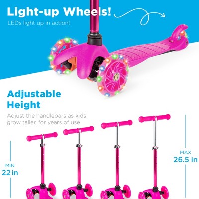 Pink Kids Mini Kick Scooter with Light-Up Wheels and Adjustable T-Bar